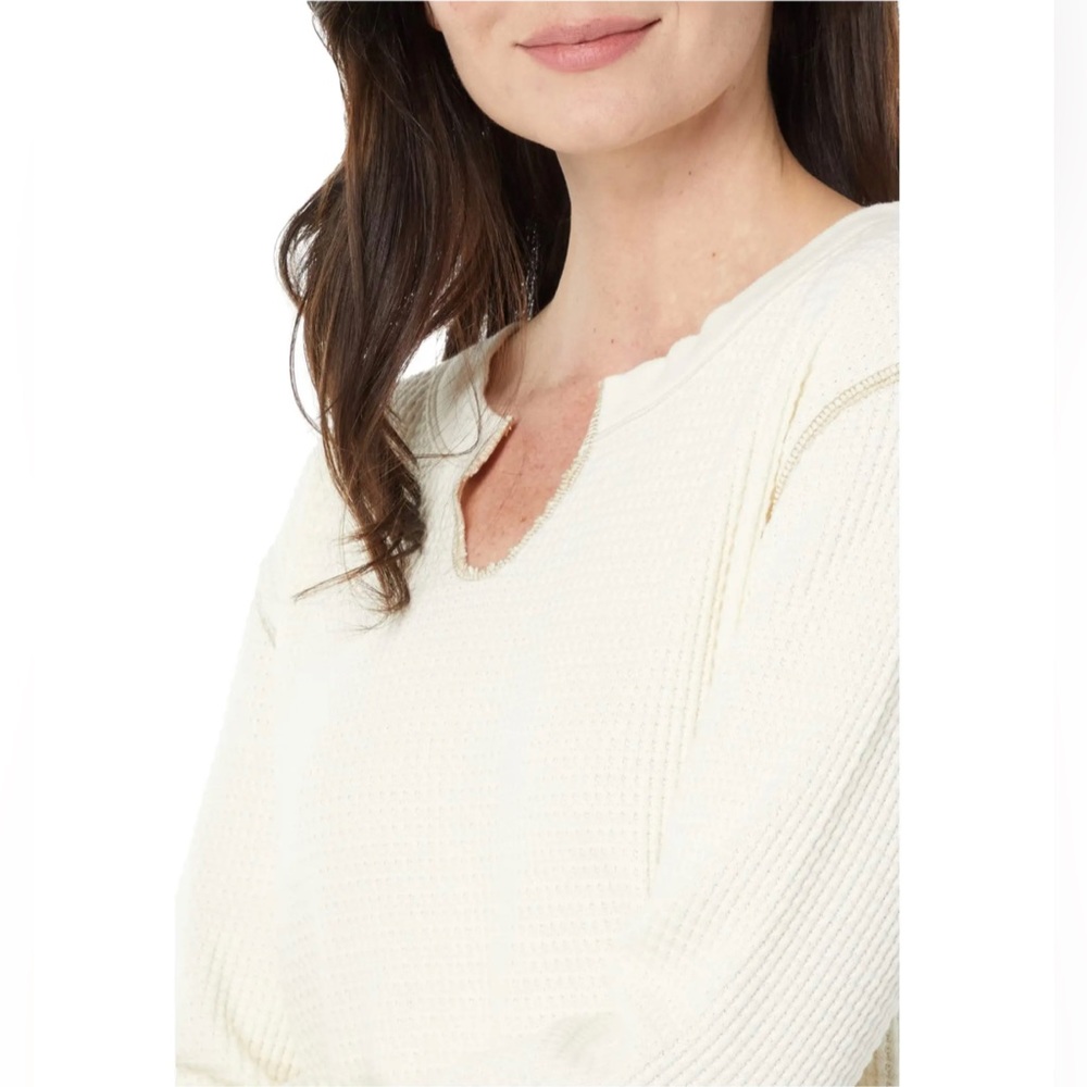 NWT Madewell Waffle Split-Neck Crop Tee, Cream, XS - Picture 3 of 5